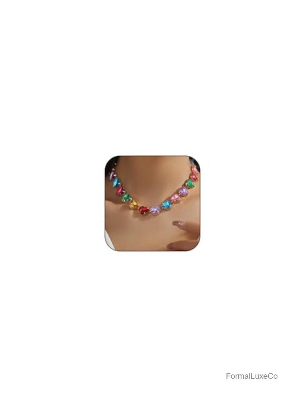 Chunky Crystal Rhinestone Choker Necklace Y2K Statement Heart Bling